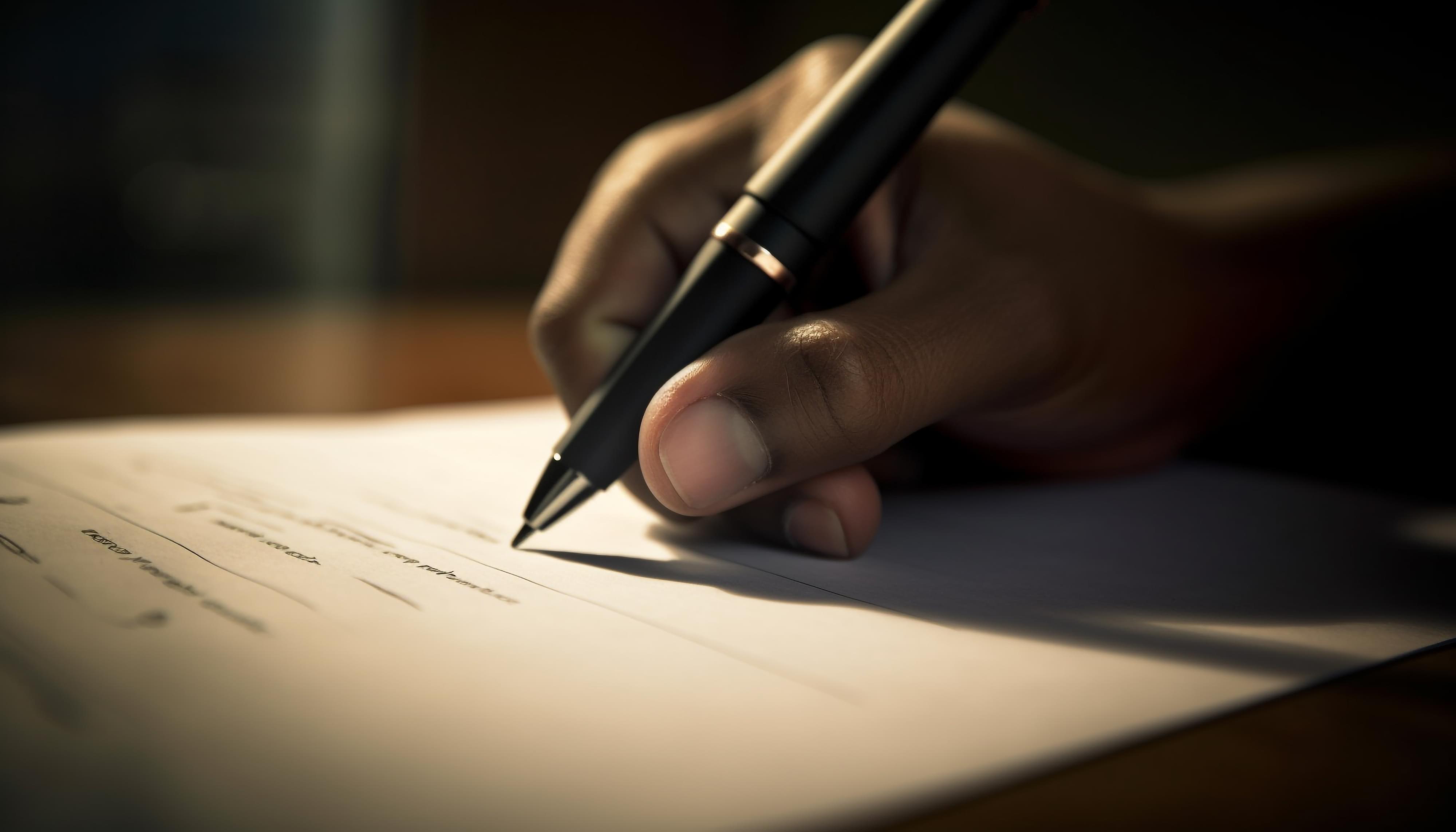 Handwriting contract with fountain pen business agreement generated by ai